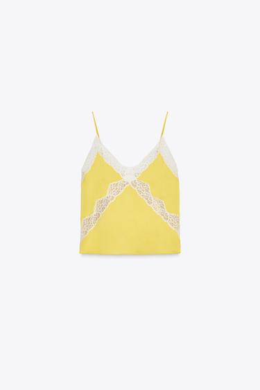 TOP ESTILO LINGERIE COM BORDADO - Mostarda da Zara