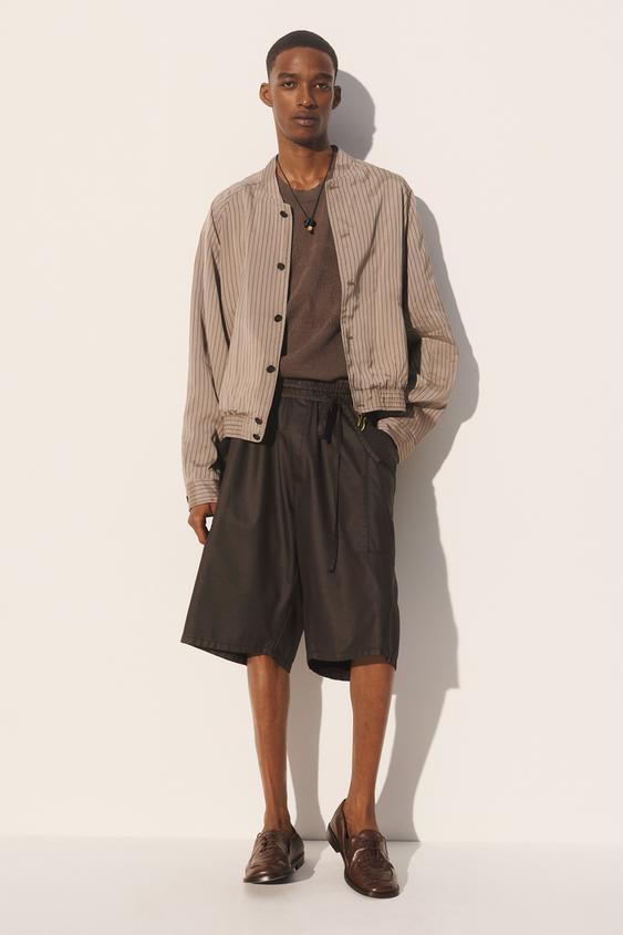 CROPPED STRIPED VISCOSE-CUPRO BOMBER JACKET from Zara - $129