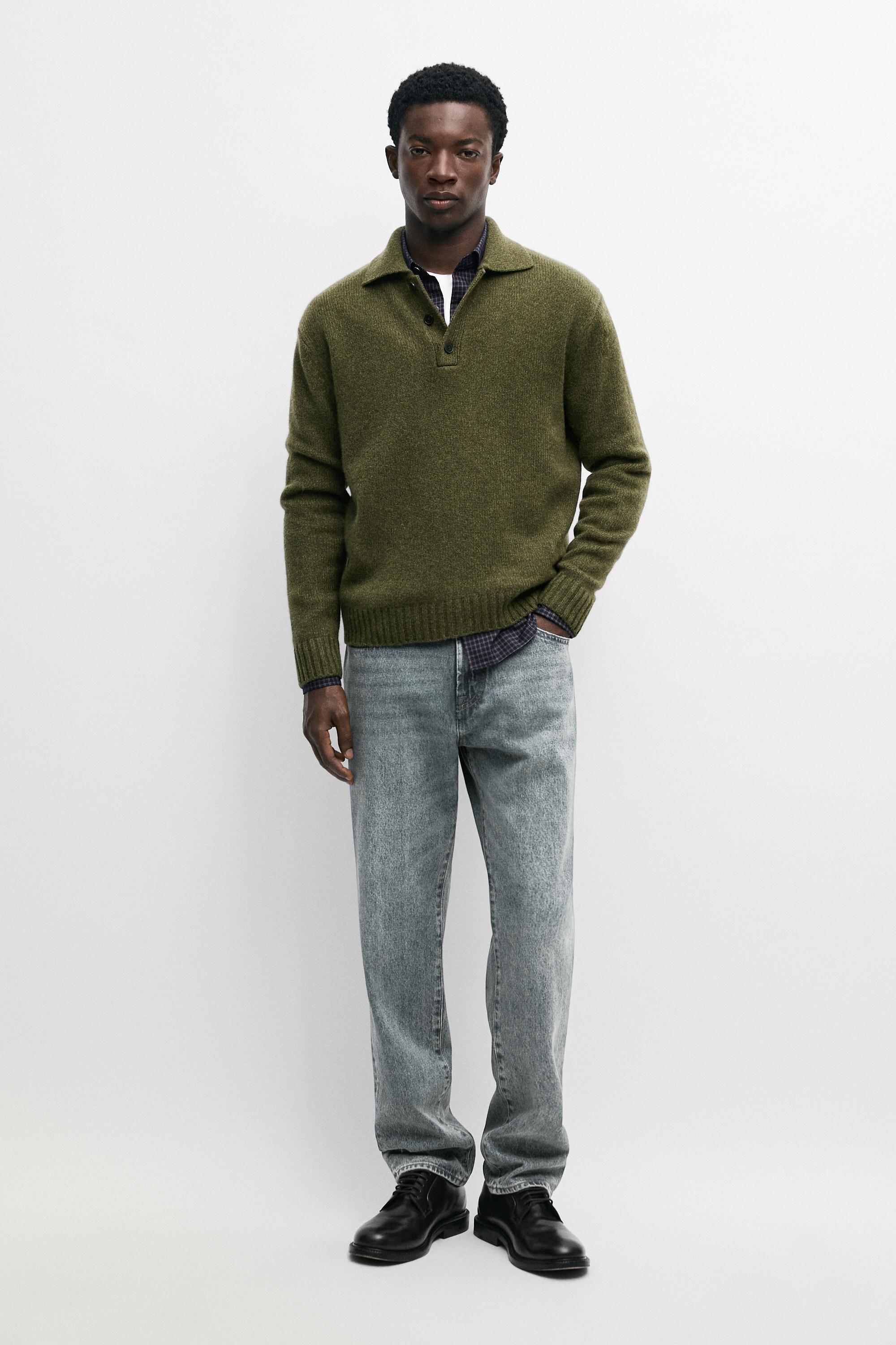 100% wool knit buttoned polo sweater