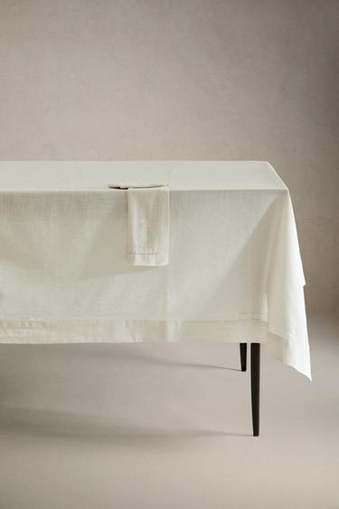 HEMSTITCHED COTTON TABLECLOTH - White by Zara - Image 5