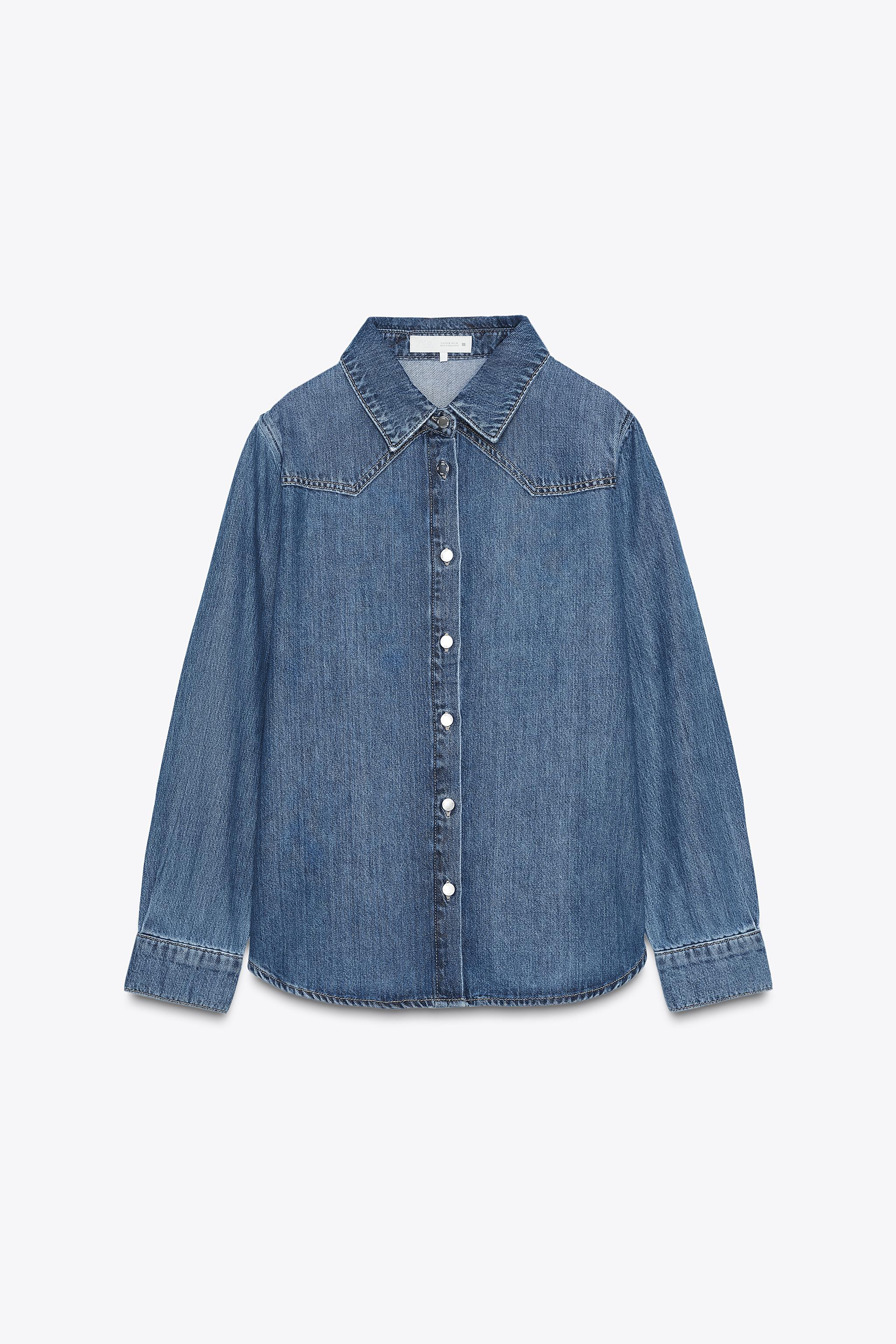 夏綺 Dぷらす10 D6 Z1975 FLOWY WIDE-SLEEVE DENIM SHIRT - Mid-blue | ZARA United
