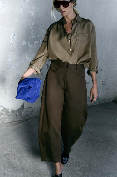 PANTALON LARGE CHEVRONS ZW COLLECTION - Marron foncé de Zara - Image 1