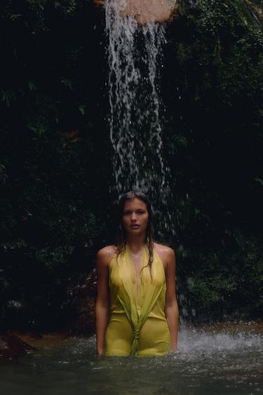 ROBE LONGUE NŒUD IMPRIMÉ - Verts de Zara - Image 5