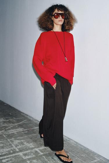 ZW COLLECTION TEXTURED VOLUME TROUSERS - Brown by Zara - Image 0