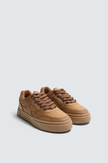 Zara RETRO-STYLE SNEAKERS - Camel Brown