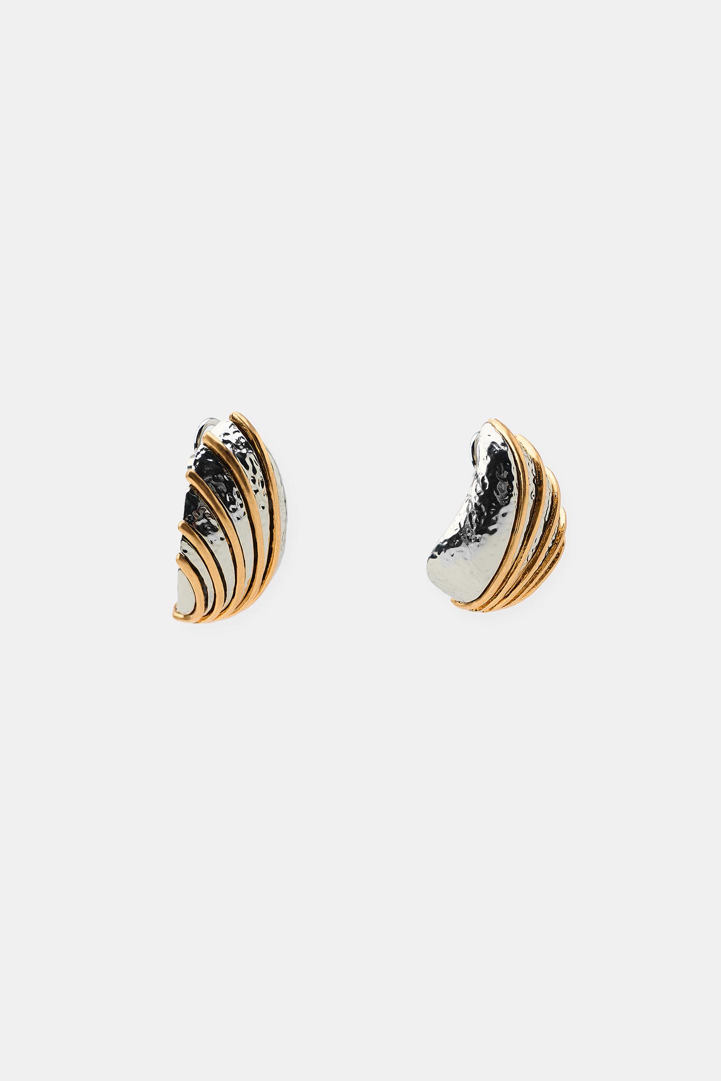Женские серьги Zara Striped Combination, цвет: Золотой / Серебряный — фото 5
