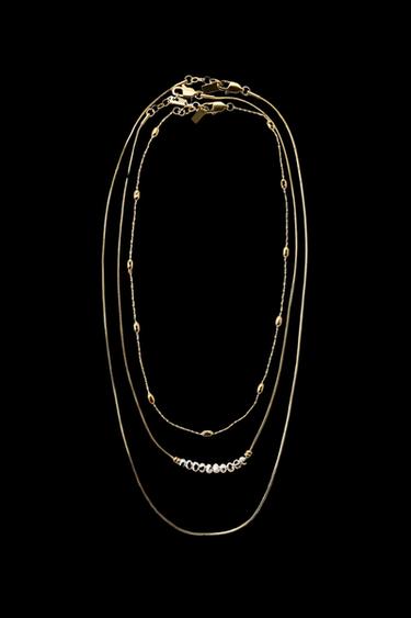 Zara WATERPROOF 3-PACK CHAIN AND PEARL NECKLACES - Golden
