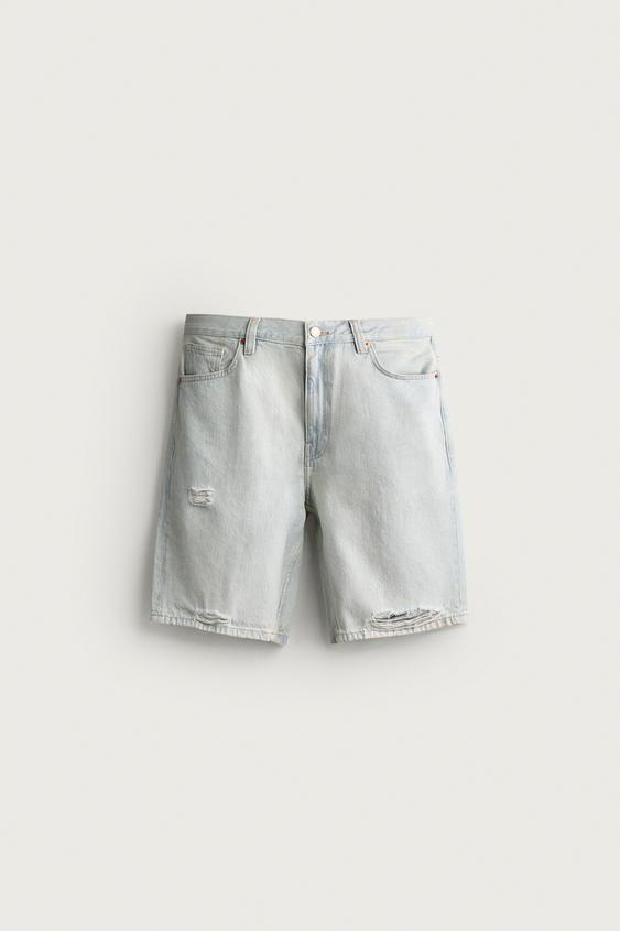 RIPPED DENIM BERMUDA SHORTS - Light blue by Zara - Image 0