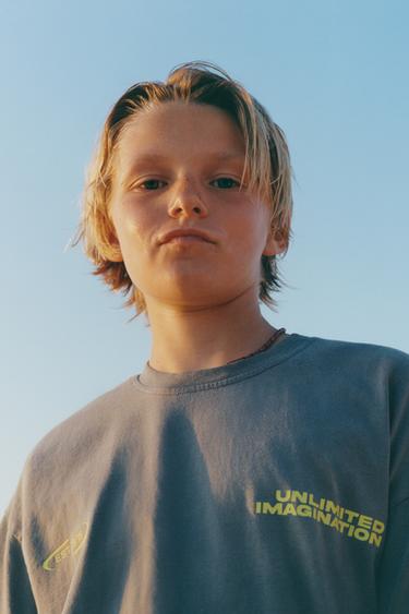 TIE-DYE SLOGAN T-SHIRT - Blue / Grey by Zara