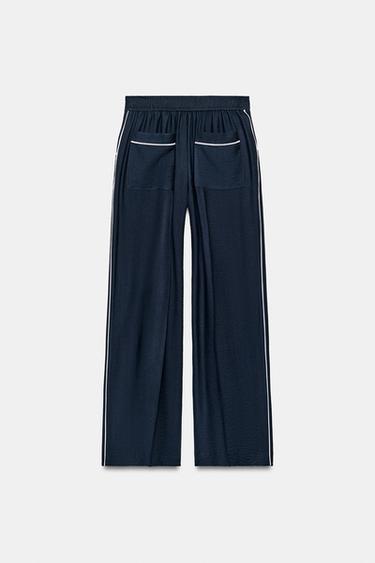 PANTALON À LISERÉS CONTRASTÉS - Bleu marine de Zara - Image 2
