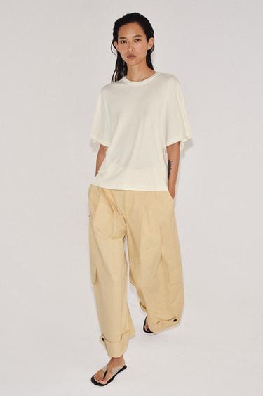 SHORT SLEEVE INTERLOCK T-SHIRT - Oyster-white by Zara - Image 4