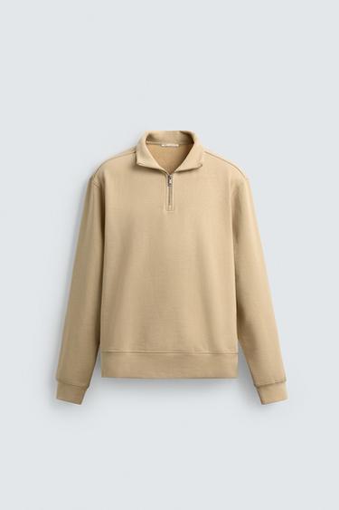 BASIC QUARTER-ZIP SWEATSHIRT - straw by Zara