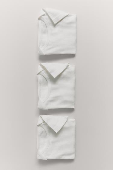 3-PACK OF BASIC ROUND NECK BODYSUITS - Oyster-white by Zara