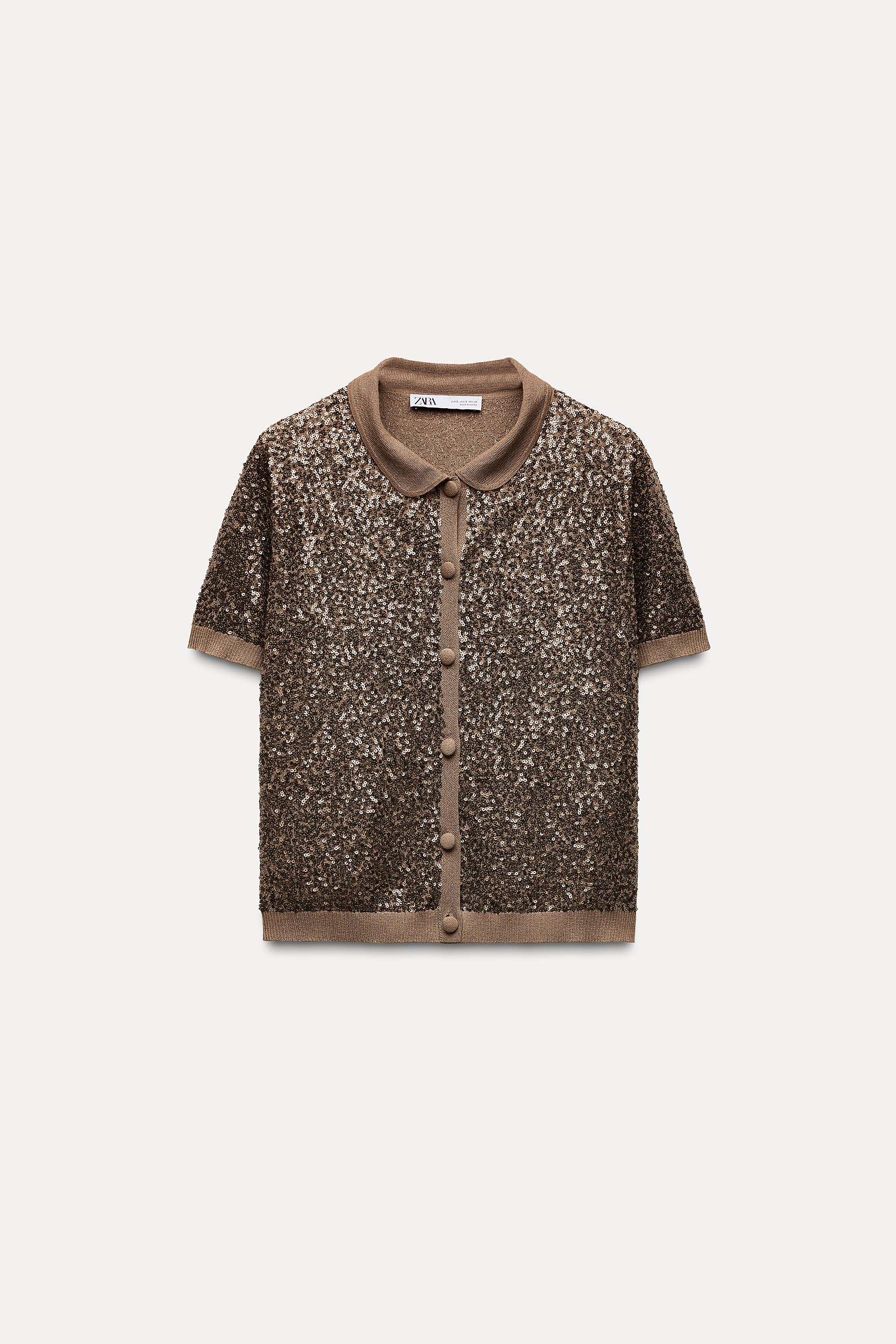 SEQUIN KNIT TOP - Brown | ZARA United States
