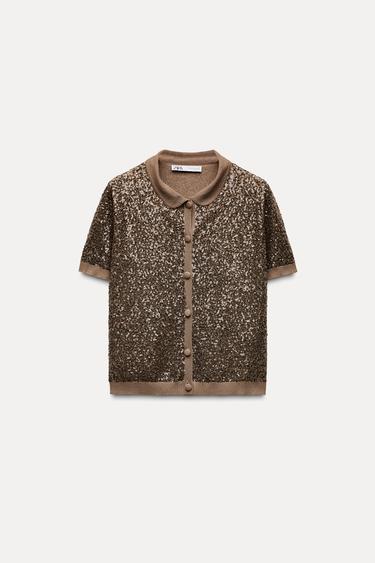 TOP PUNTO LENTEJUELAS - Marrón de Zara