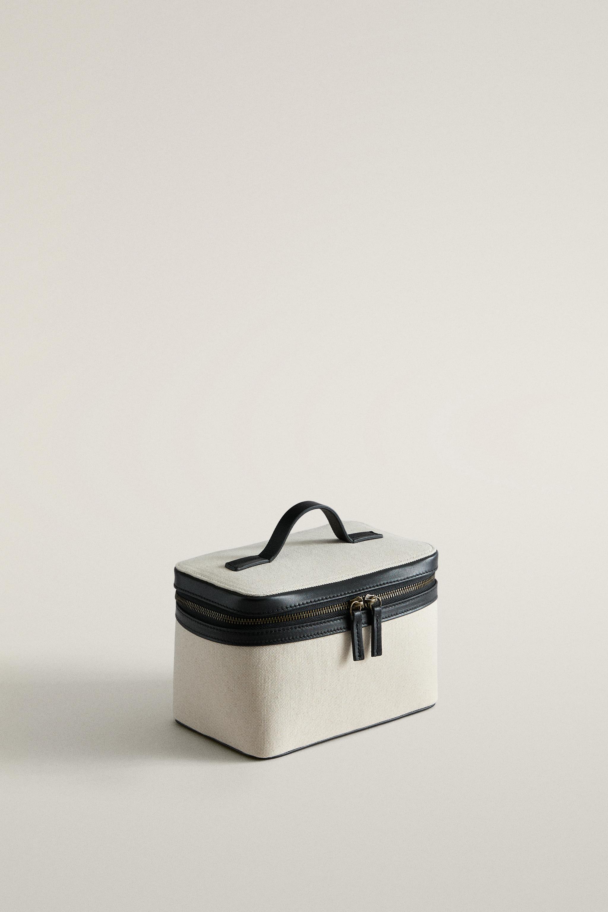 RIGID CANVAS AND LEATHER MAKEUP BAG