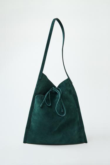 Zara FLAT LEATHER MINI BAG WITH TIE CLOSURE - Green