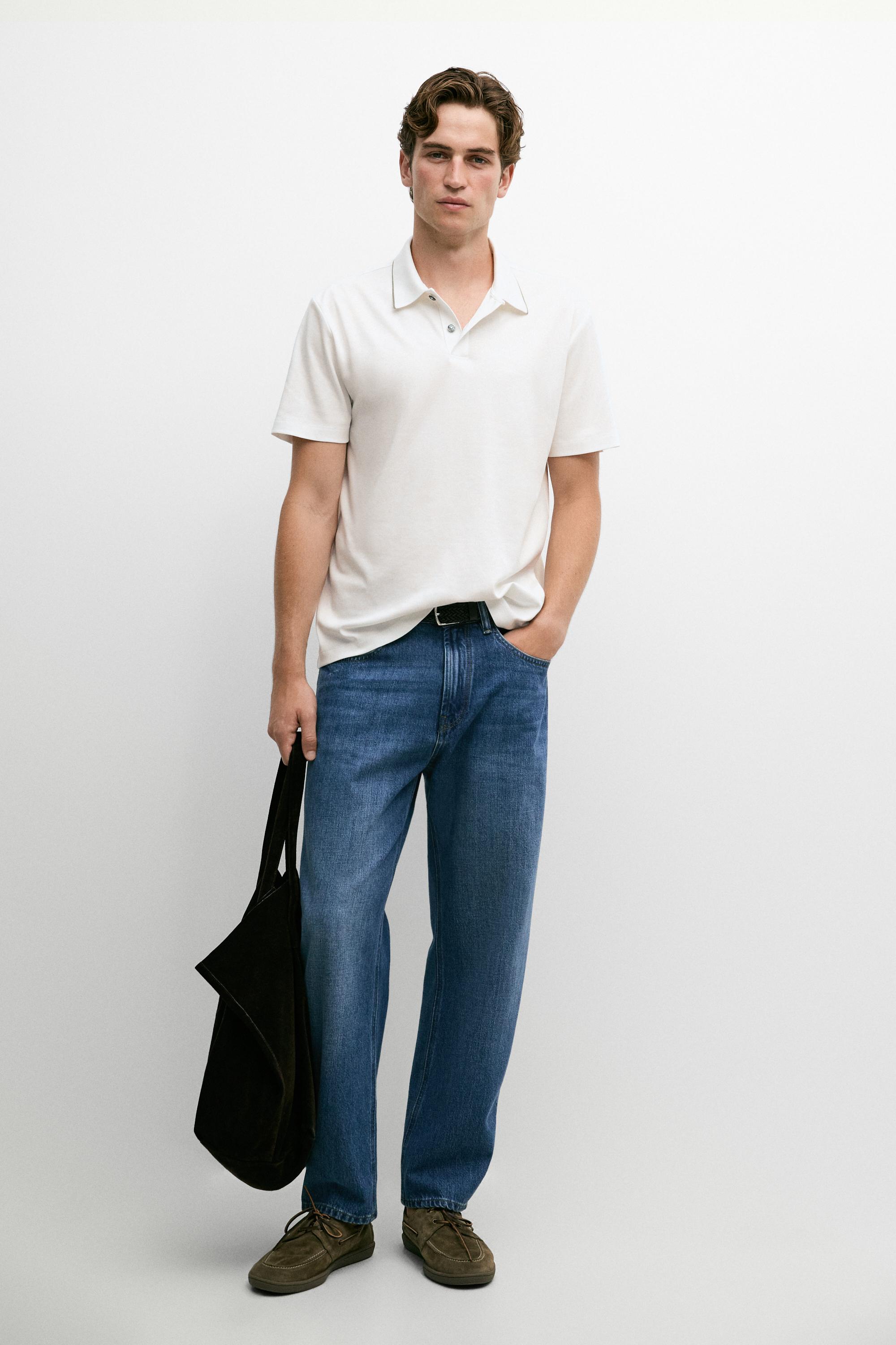 Short sleeve polo shirt with contrast detail — Ecru