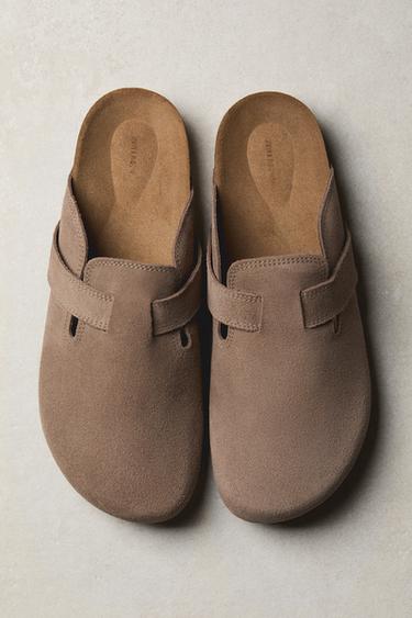 ZUECO PIEL TIRA - Gris Oscuro de Zara