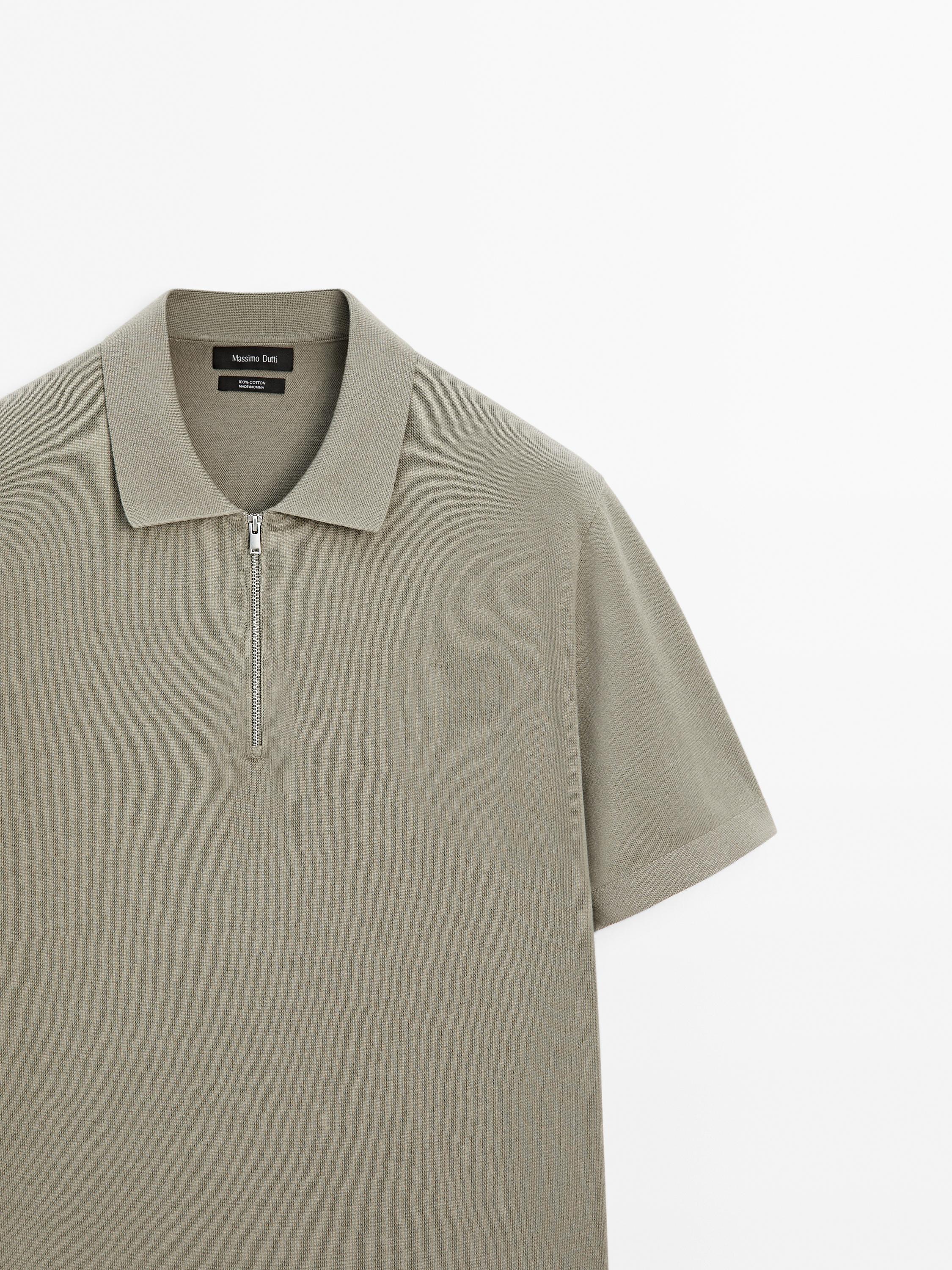 Cotton knit quarter-zip polo shirt