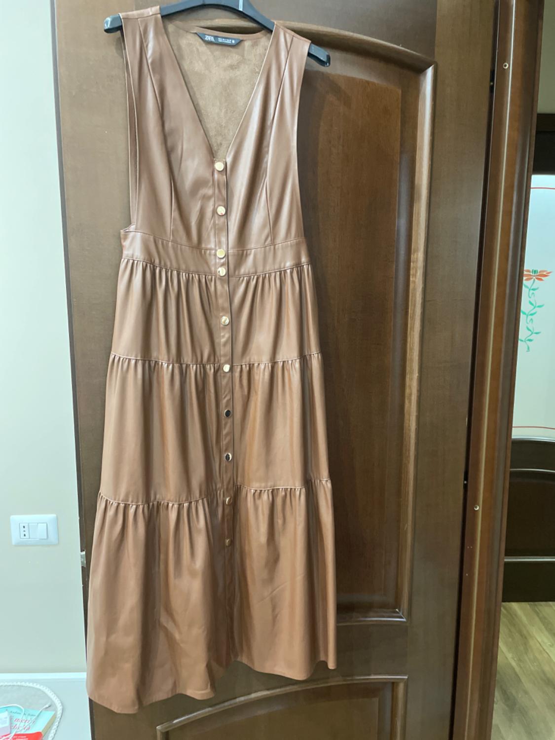 FAUX LEATHER RUFFLED PINAFORE DRESS