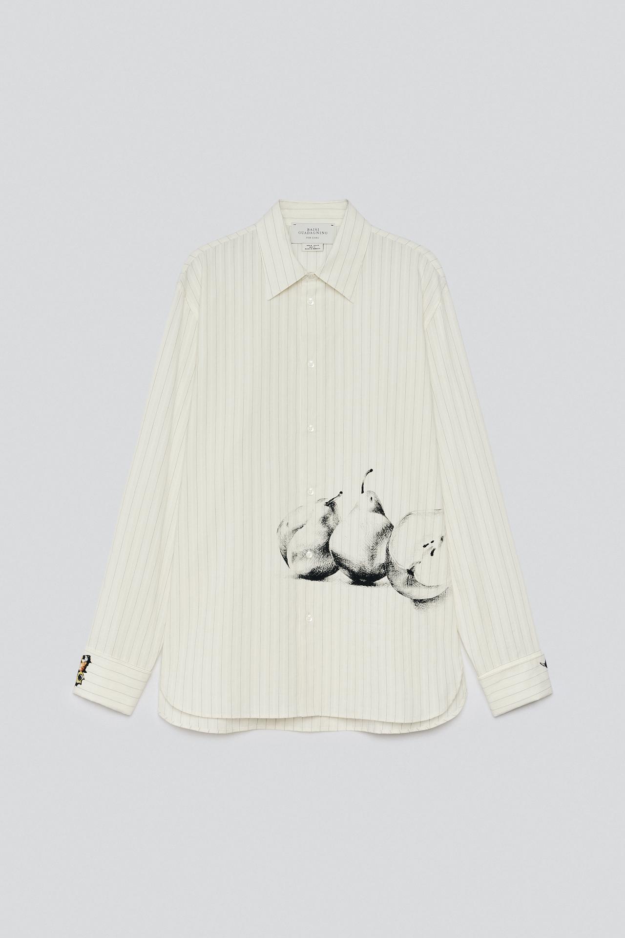 STRIPED PRINT OVERSIZED SHIRT — Ecru / Black