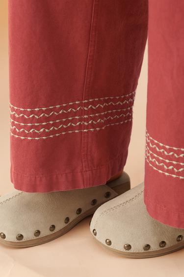 LIMITED EDITION STRAIGHT TROUSERS WITH TOPSTITCHING - Light red by Zara - Image 4