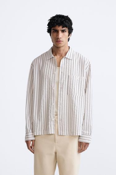 Zara STRIPED SHIRT WITH POCKET - Blue / White
