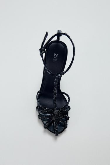Zara HEELED FISHERMAN SANDALS - Black