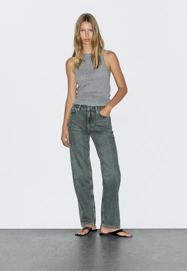 Jeans straight fit tiro alto - Azul agua de Zara