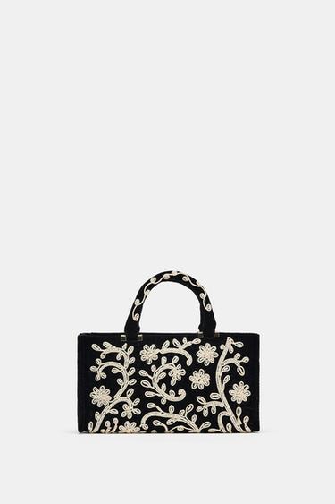 Zara EMBROIDERED CITY BAG - Black