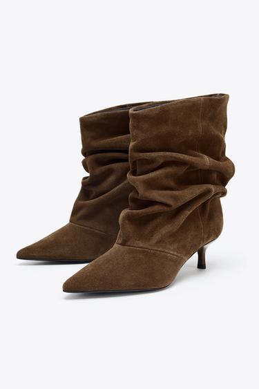 RUFFLED SPLIT SUEDE ANKLE BOOTS - Dark tan by Zara - Image 3