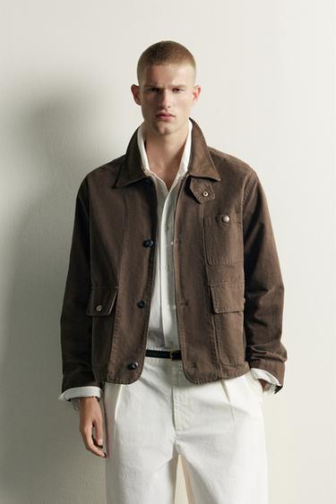 CORDUROY COLLAR POCKET JACKET — Brown 1