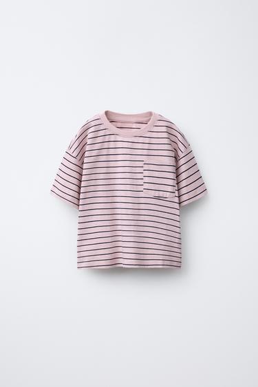 ÁO PHÔNG VẢI KẺ NGANG CÓ TÚI - Màu tím hoa cà từ Zara