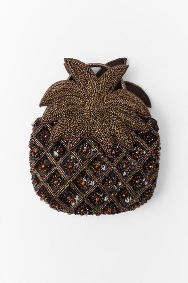 Zara BEADED FRUIT MINI BAG - Brown