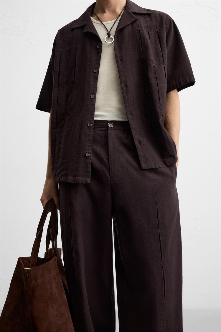 PLEATED COTTON - LINEN TROUSERS - Dark brown by Zara - Image 5