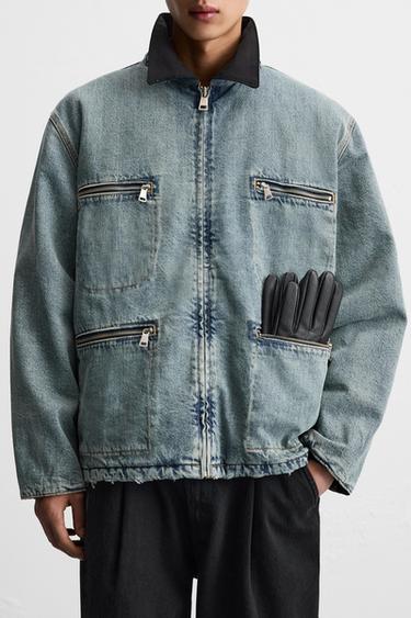 DENIM JACKET WITH CONTRAST COLLAR - Light blue by Zara