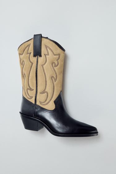 Zaras BRODERADE BOOTS I KOMBINERAT SKINN - Flerfärgad