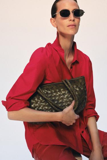 BRAIDED LEATHER SHOULDER BAG - Green by Zara