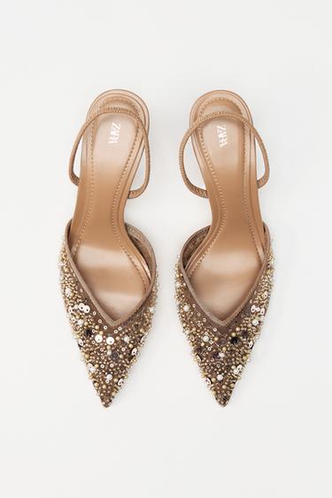 DESTALONADO TACÓN MESH ABALORIOS - Beige claro de Zara