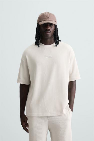 Zara VERTICAL TEXTURED T-SHIRT - Ice