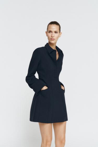 Zara SHORT SHIRT DRESS ZW COLLECTION - Navy blue