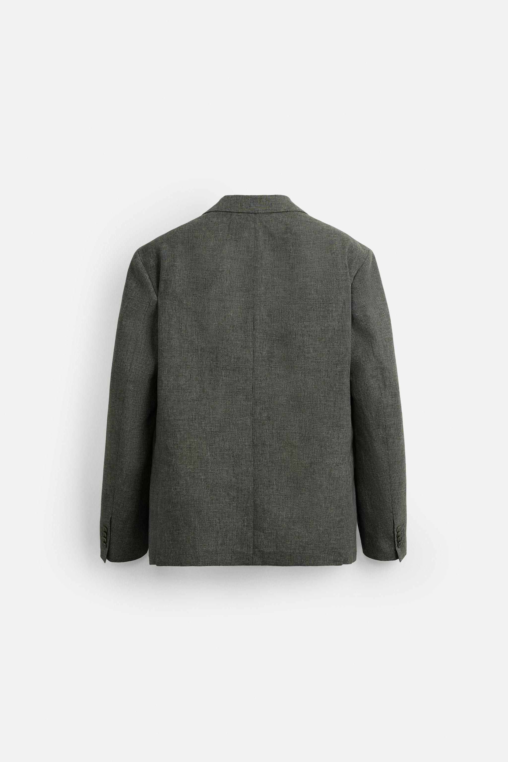 千鳥格子柄リネン混スーツブレザー - グリーン/エクリュ | ZARA