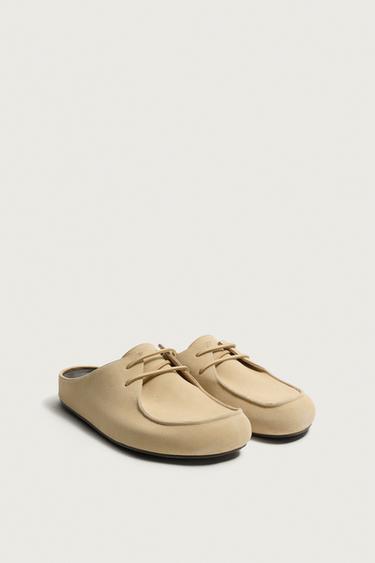 Zara LIMITED EDITION LEATHER CLOGS - Beige