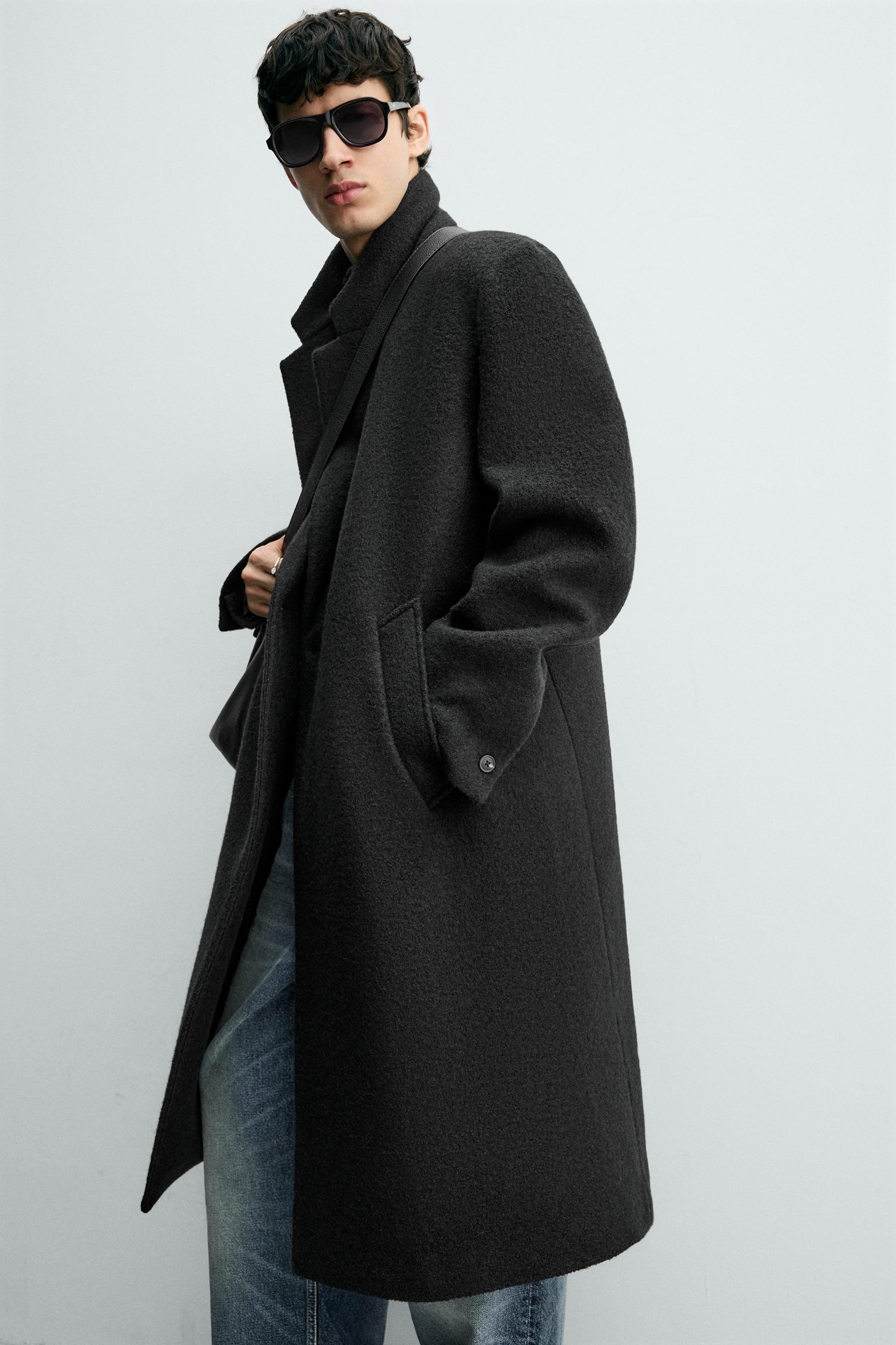 BOUCLÉ TEXTURED WOOL COAT - Black | ZARA United States