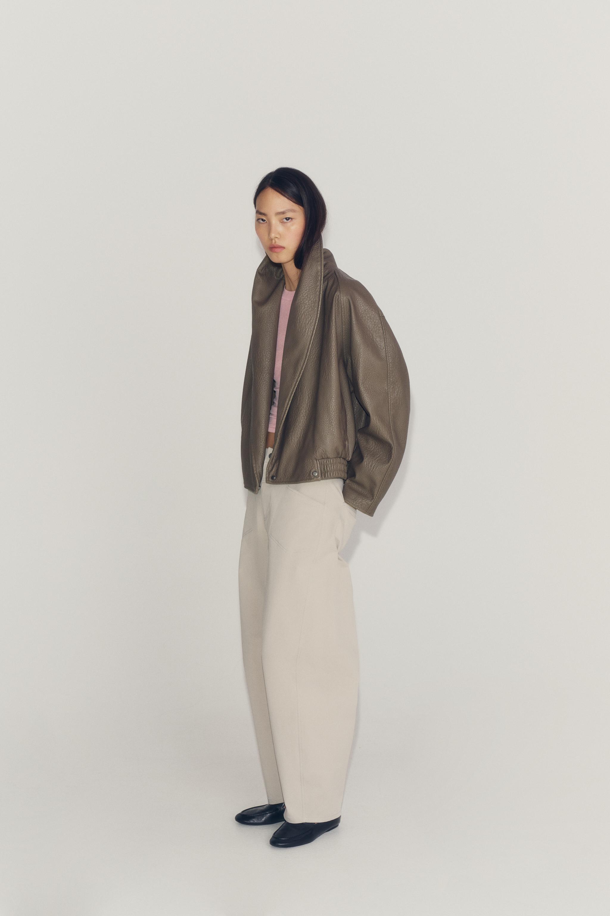 ZW COLLECTION FAUX LEATHER DOUBLE-BREASTED JACKET — Gray