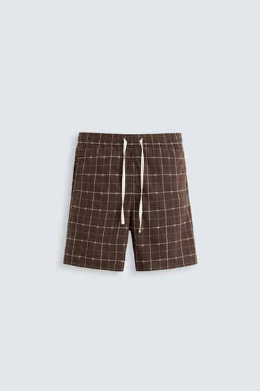 CHECKED JACQUARD BERMUDA SHORTS - Chocolate by Zara