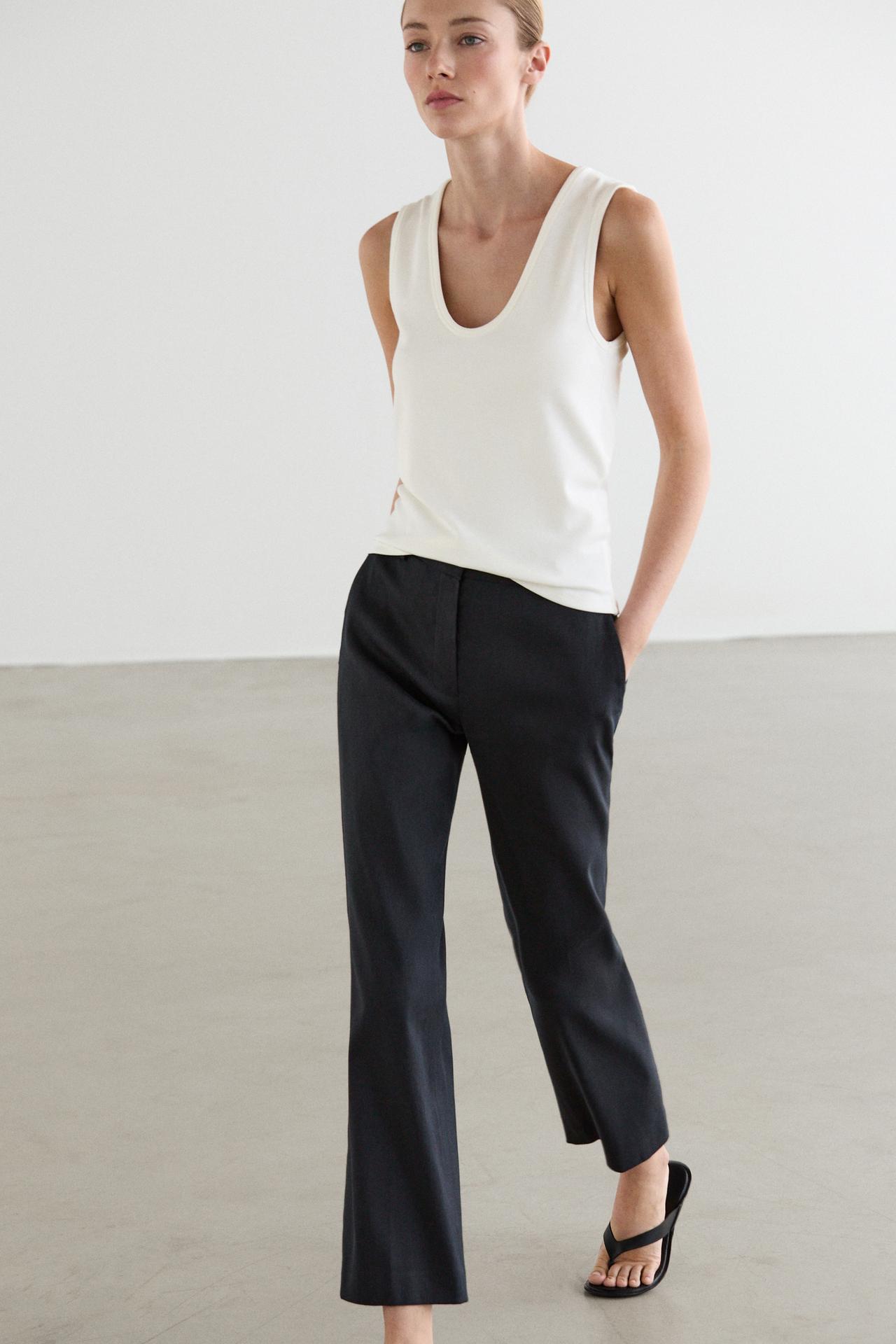 Straight-leg linen blend trousers — Navy blue