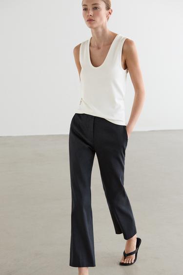 pantalon droit  en lin - Bleu marine de Zara