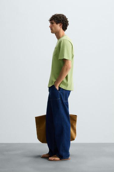 T-SHIRT LAVÉ AVEC POCHE - Vert de Zara - Image 3
